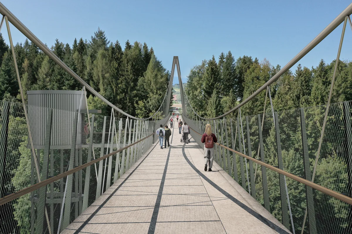 Visualisierung einer Hängebrücke über das Aatal.